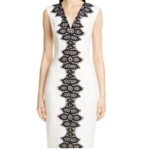 $1690.00 Lela Rose Ivory  Black Lace Sheath  Dress,‎ size  12    NWOT